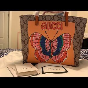 GG Supreme Butterfly Canvas Tote - kids